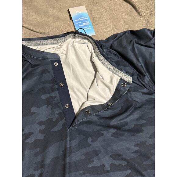 NWT PUMA MEN EGW CLOUDSPUN Mat Henley Golf Shirt Navy Blue Camo Size Small UPF‎ - Picture 8 of 10